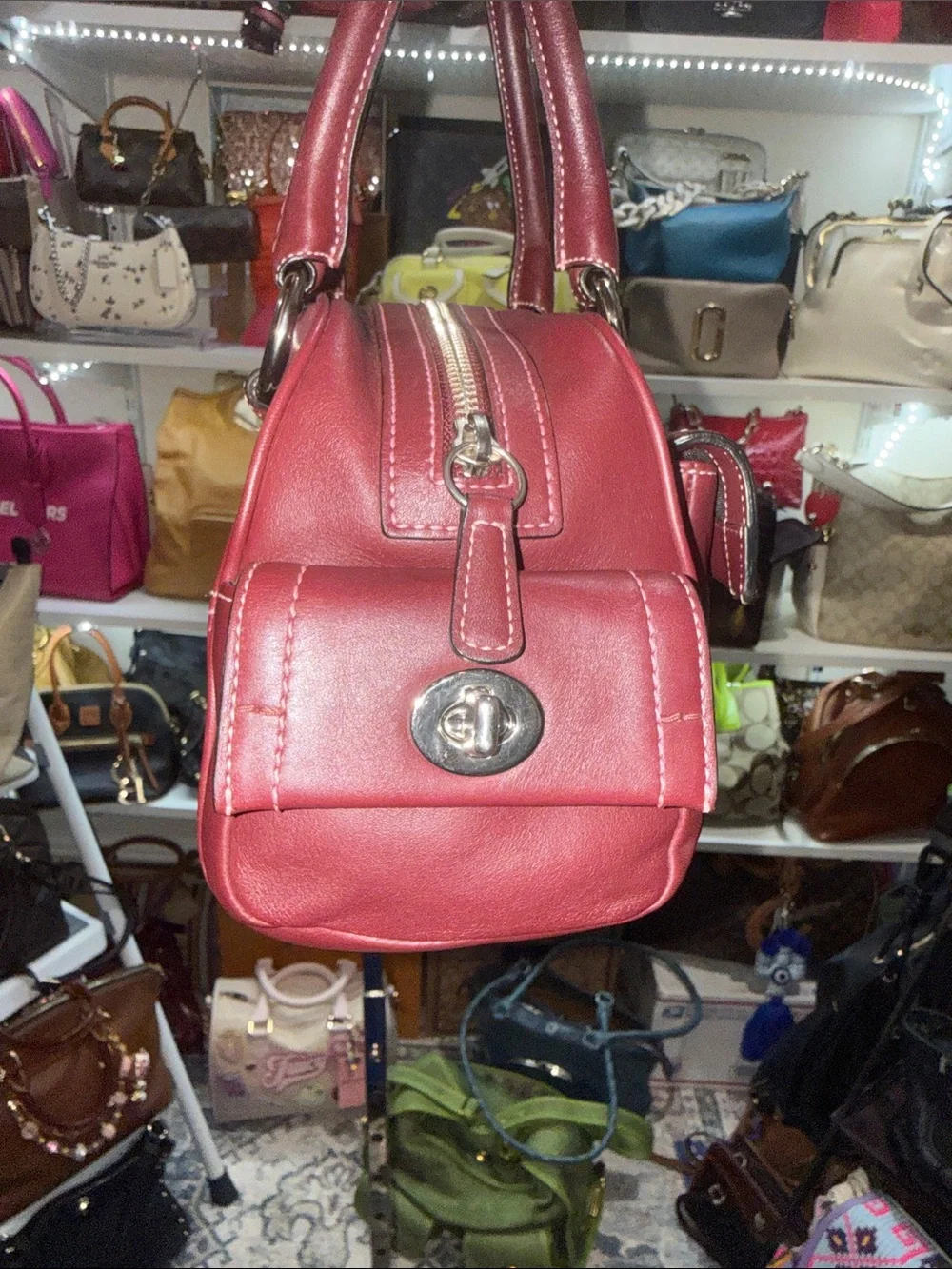 Coach Soho Vintage Leather Satchel Bag in RARE Burgundy with SILVER Hardware